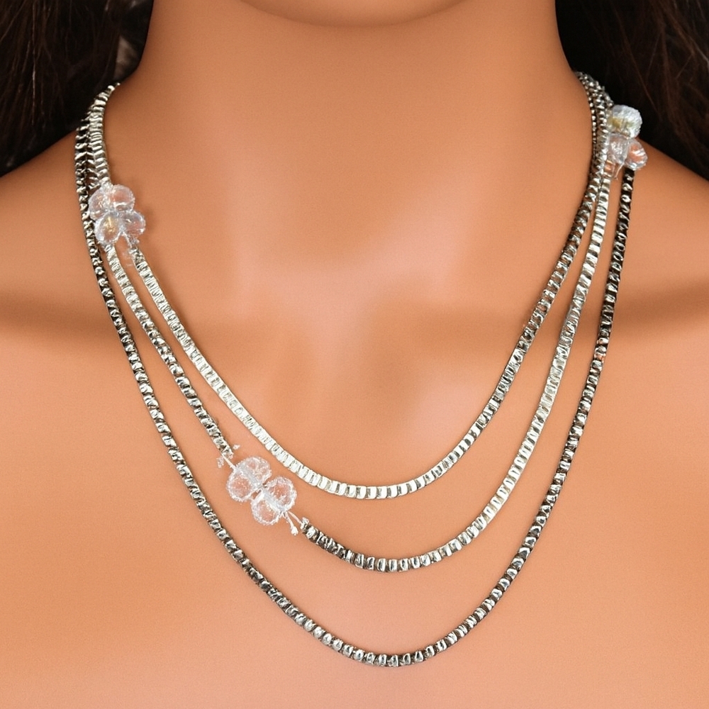 BALLET, Polished  34 inches Multi-strand  3 metals beaded long Necklace